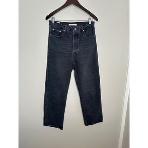 Levi's Women's Premium Denim Ribcage Straight Ankle Jeans Black Wash Size 29